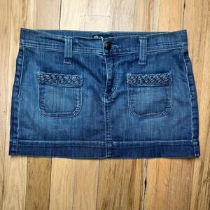 Anlo Women's 27 Micro Denim Mini Skirt Y2K Low Rise Dark Wash Front Pockets